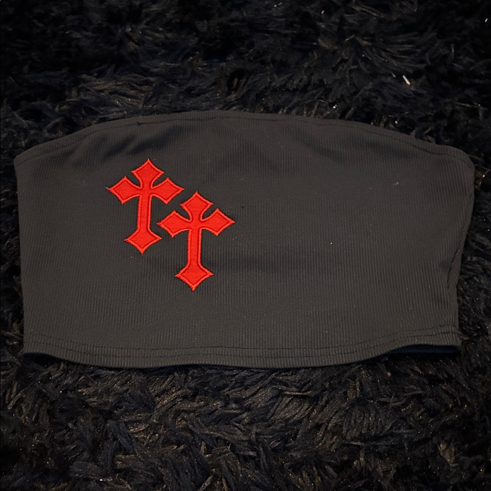 Black Tube Top with Red Crosses